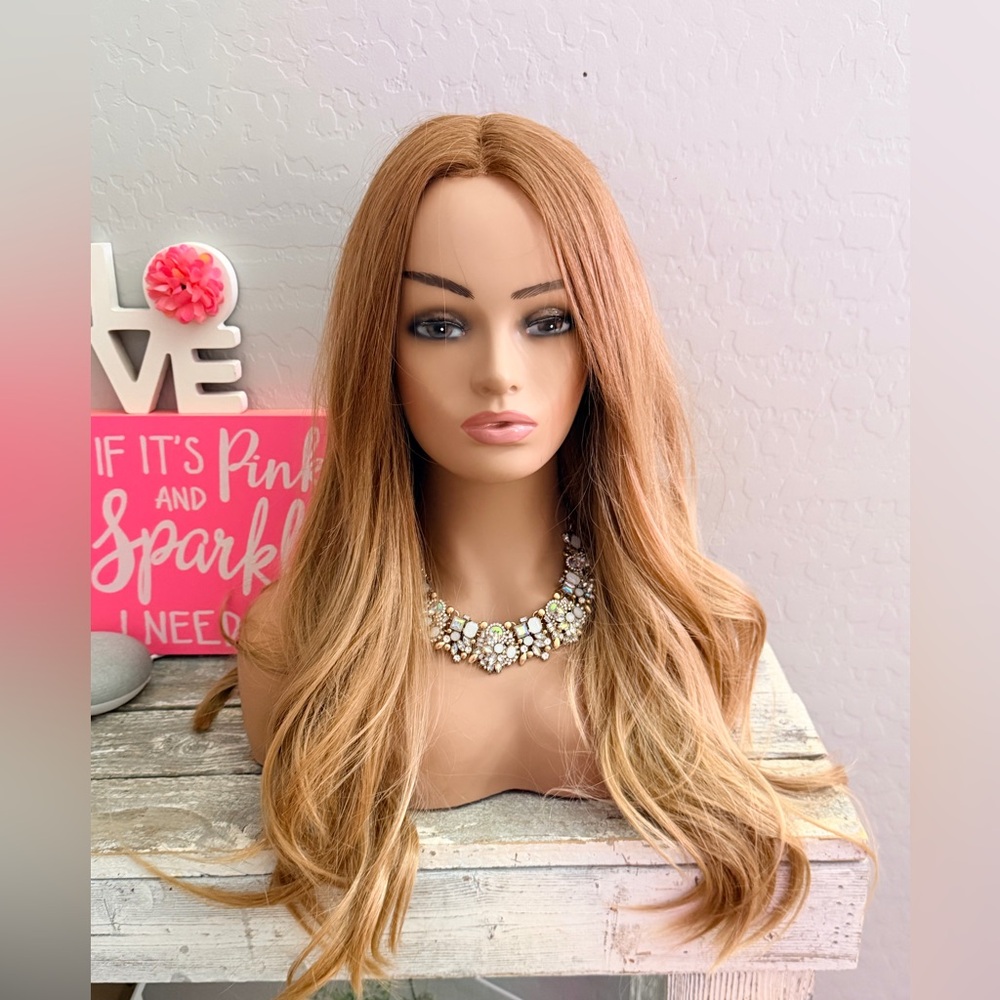 Light Auburn Long Wavy Women's Hair Wig - Strawberry Blonde